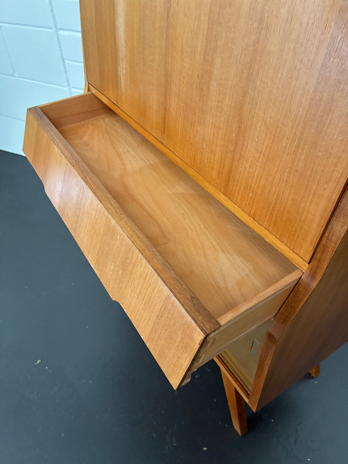 Vintage Mid-Century Bureau Writing Desk with Glass Display Cabinet