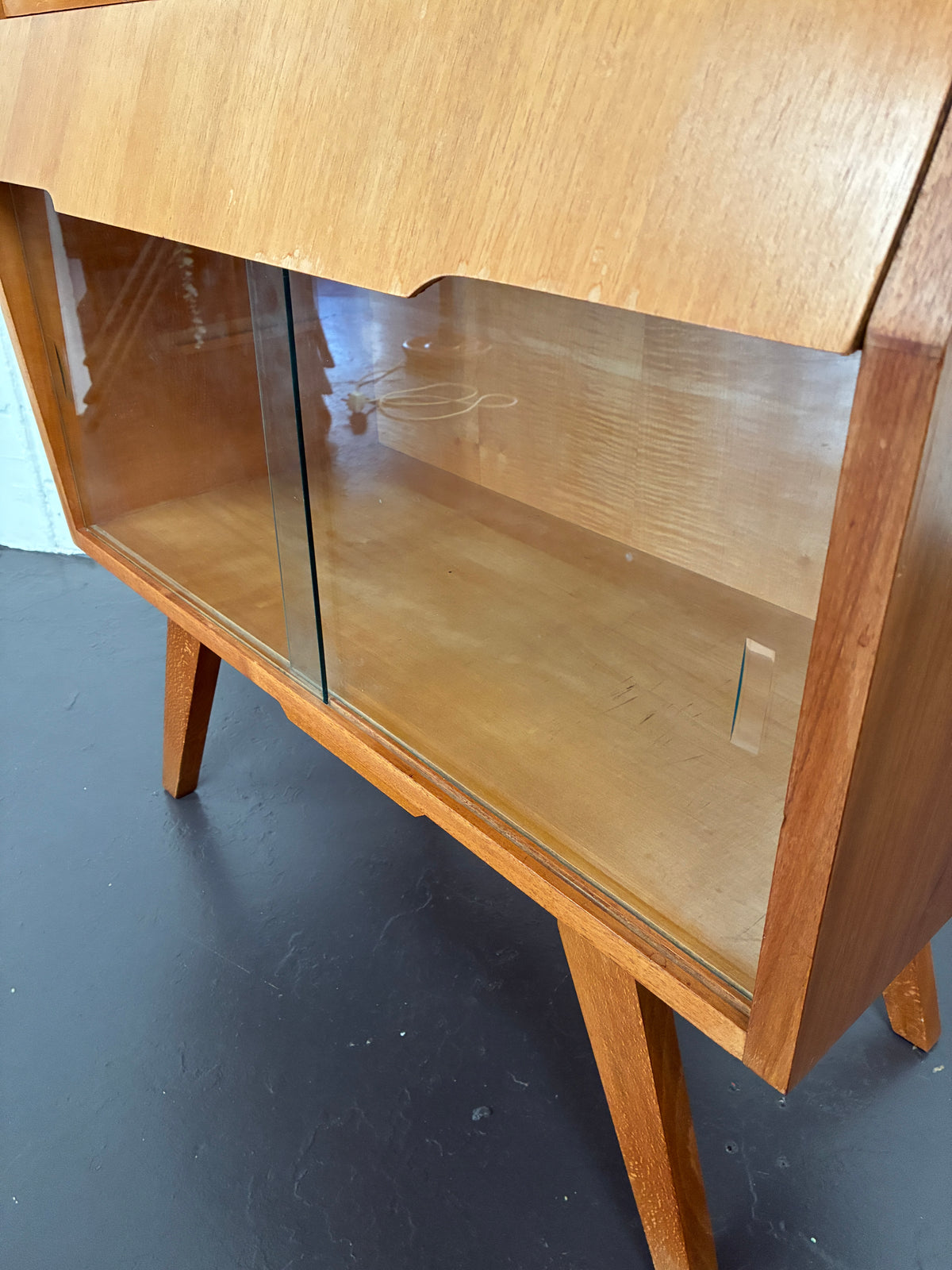Vintage Mid-Century Bureau Writing Desk with Glass Display Cabinet