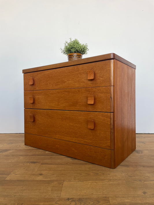 Vintage Stag Chest of Drawers – Mid-Century Modern 3 Drawer Teak Dresser
