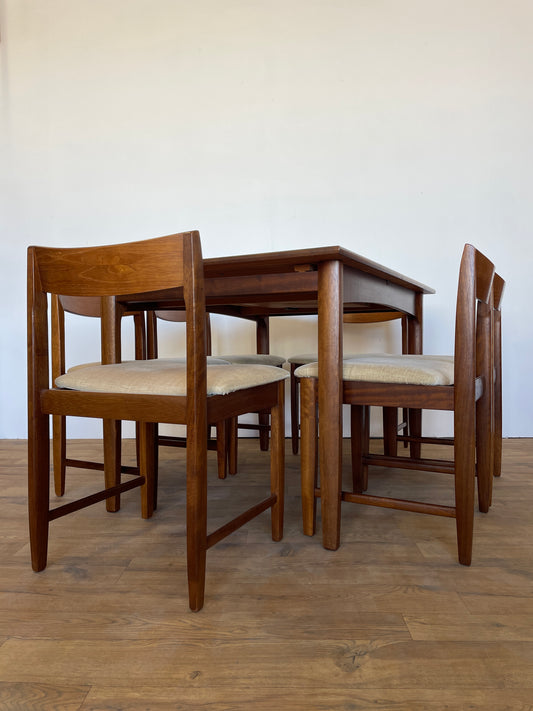 Vintage Mid-Century Teak Extending Dining Table with 6 Chairs – Bath Cabinet Makers (1960s)
