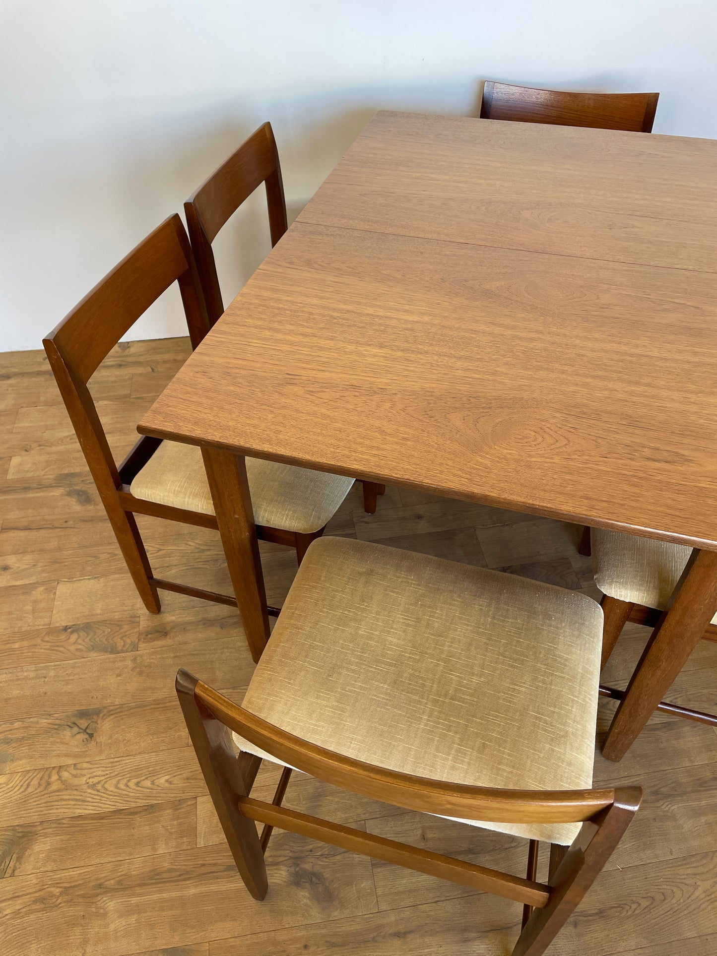 Vintage Mid-Century Teak Extending Dining Table with 6 Chairs – Bath Cabinet Makers (1960s)