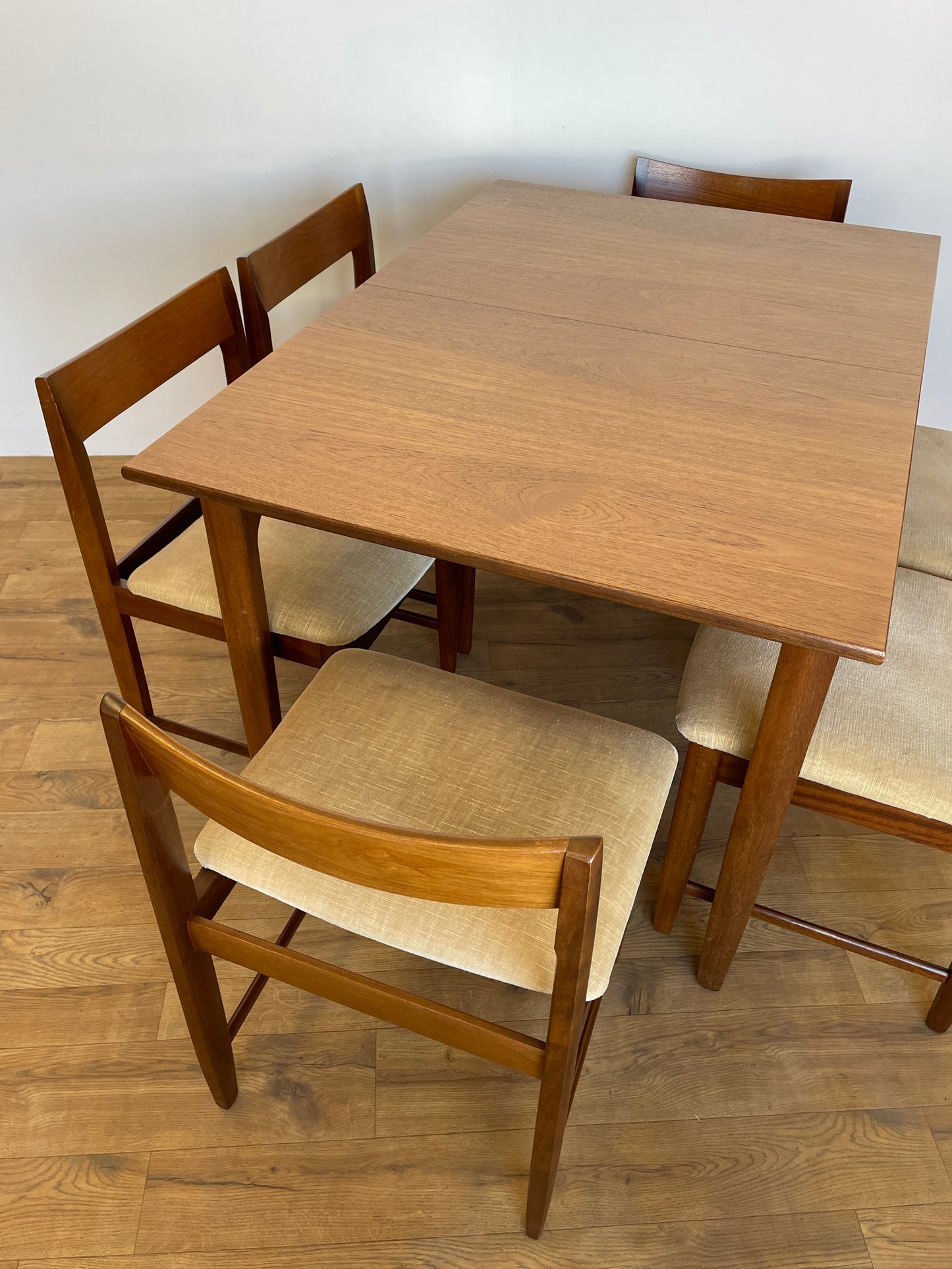 Vintage Mid-Century Teak Extending Dining Table with 6 Chairs – Bath Cabinet Makers (1960s)