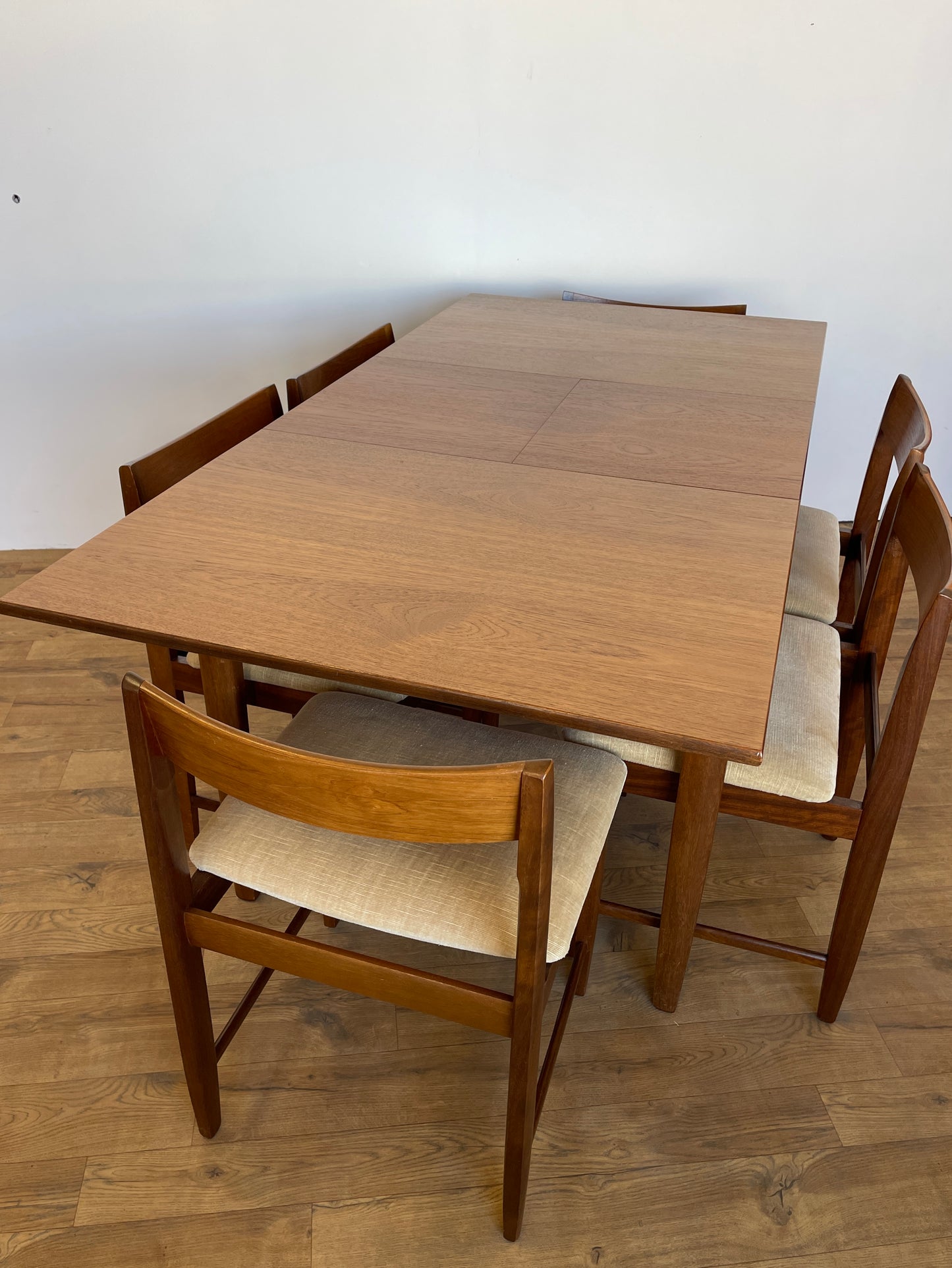 Vintage Mid-Century Teak Extending Dining Table with 6 Chairs – Bath Cabinet Makers (1960s)