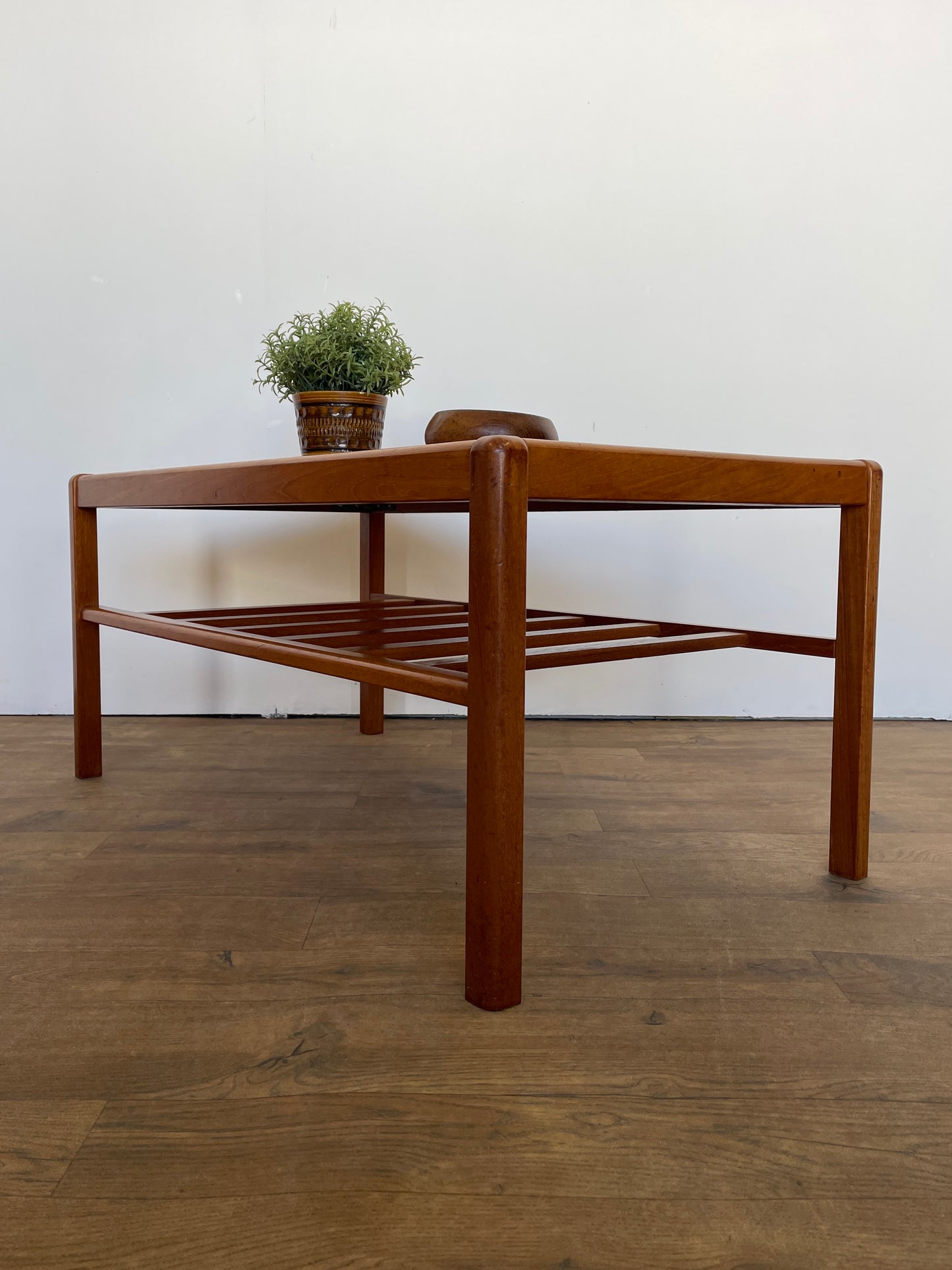Vintage Mid-Century Teak Coffee Table – Danish Style with Slatted Shelf