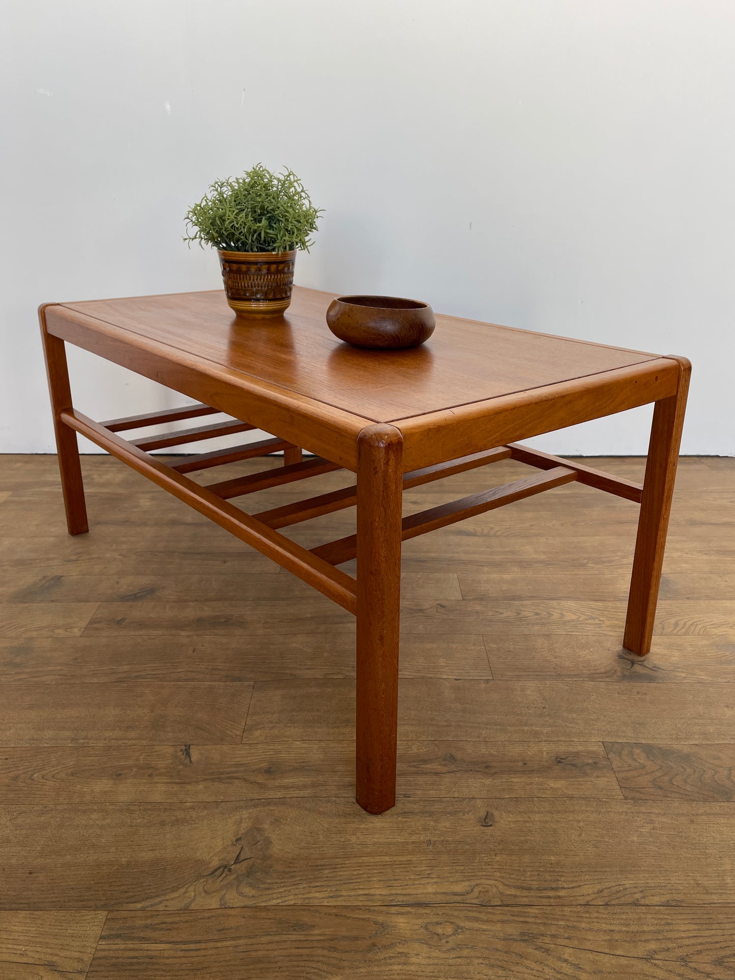 Vintage Mid-Century Teak Coffee Table – Danish Style with Slatted Shelf