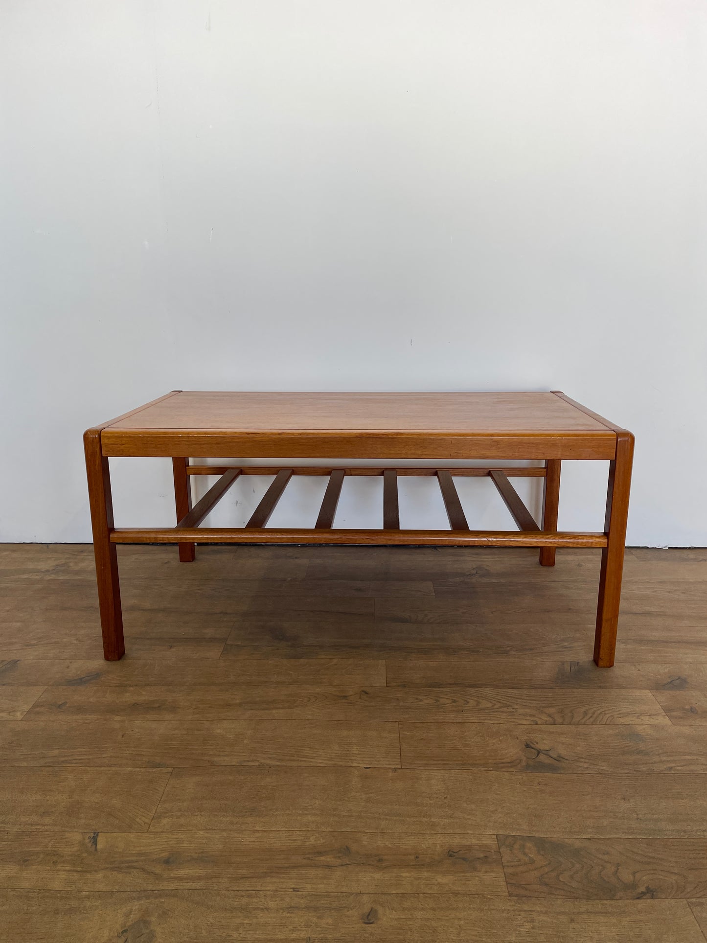 Vintage Mid-Century Teak Coffee Table – Danish Style with Slatted Shelf