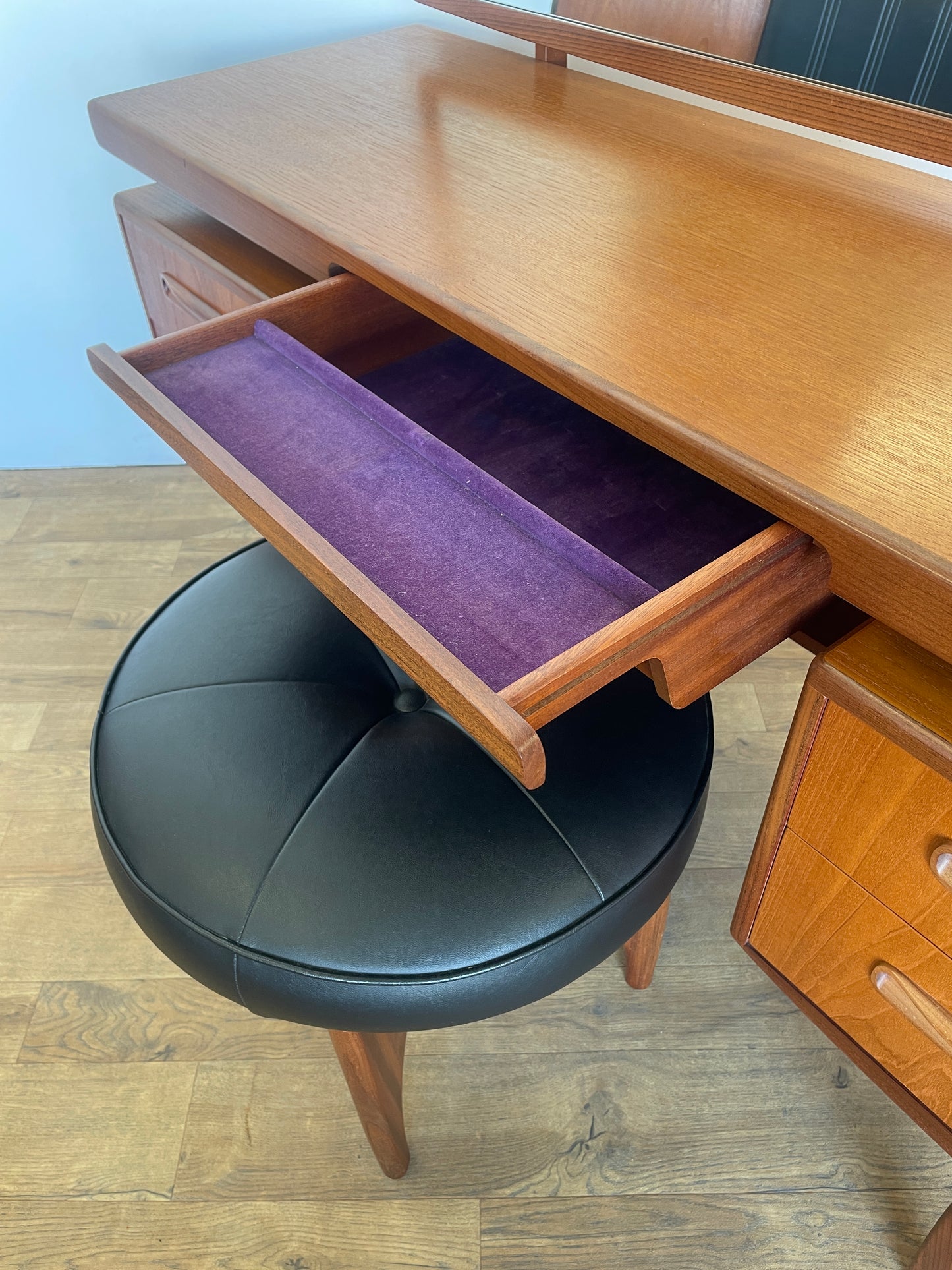 Vintage G Plan Fresco Teak Floating Top Dressing Table with Stool – Mid-Century Modern