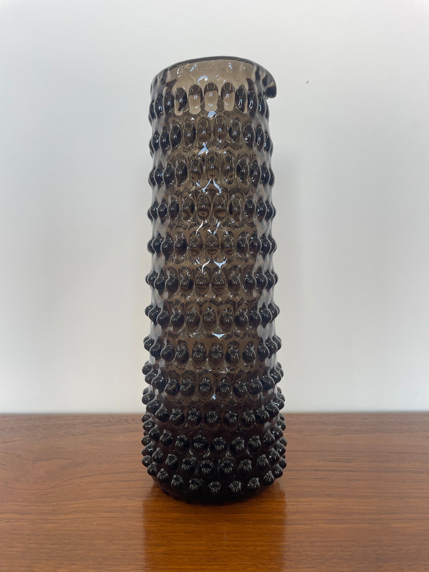 Kodanska Danish Hand-Blown Glass Jug / Vase – Smoke Grey, Bubble Texture