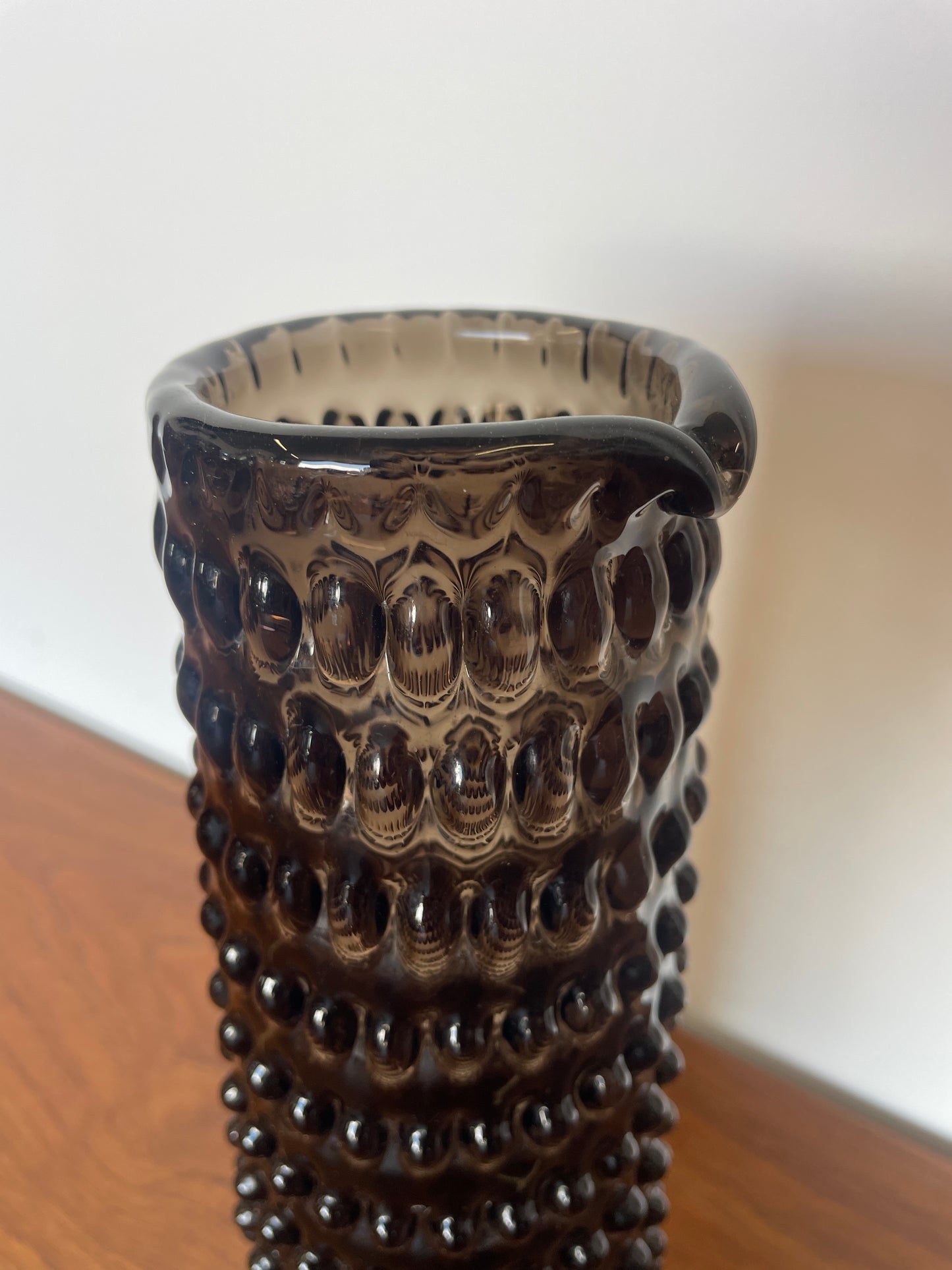 Kodanska Danish Hand-Blown Glass Jug / Vase – Smoke Grey, Bubble Texture