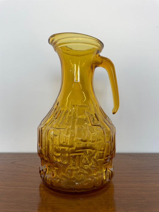 Vintage Amber Glass Jug | 1970s Textured Glass Pitcher | Retro Home Décor | Mid-Century Style