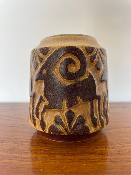 Vintage Michael Andersen Studio Vase with Ram Motif – Denmark, 1960s