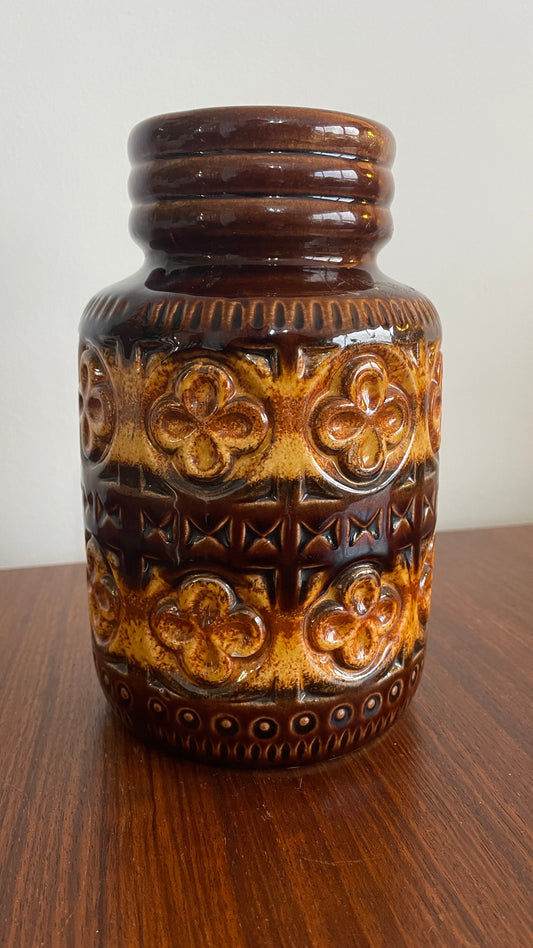Vintage West Germany Brown Vase - Retro Glazed Mid Century Modern