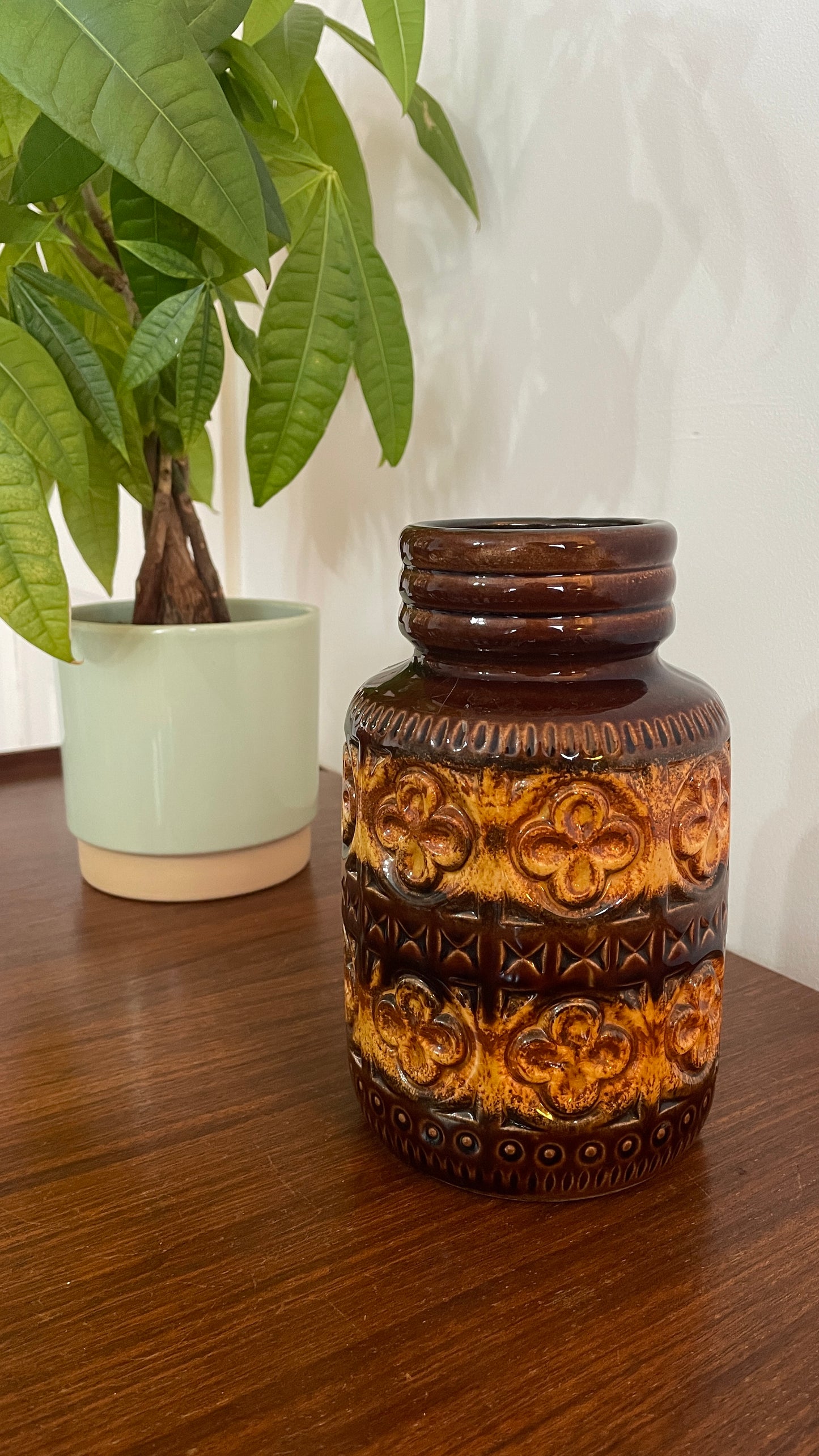 Vintage West Germany Brown Vase - Retro Glazed Mid Century Modern