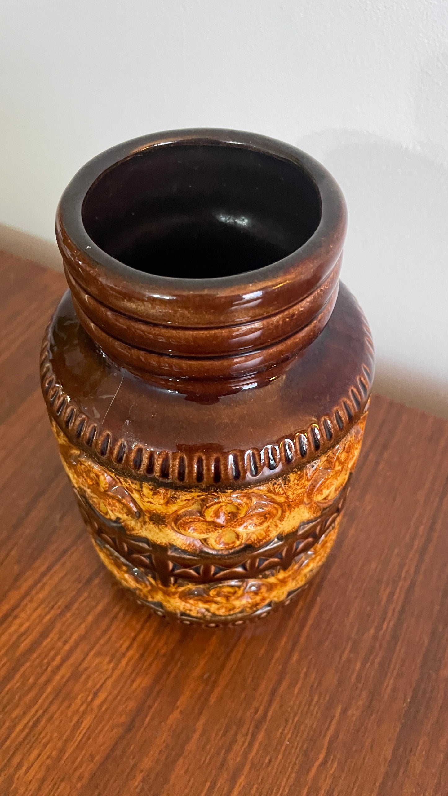 Vintage West Germany Brown Vase - Retro Glazed Mid Century Modern