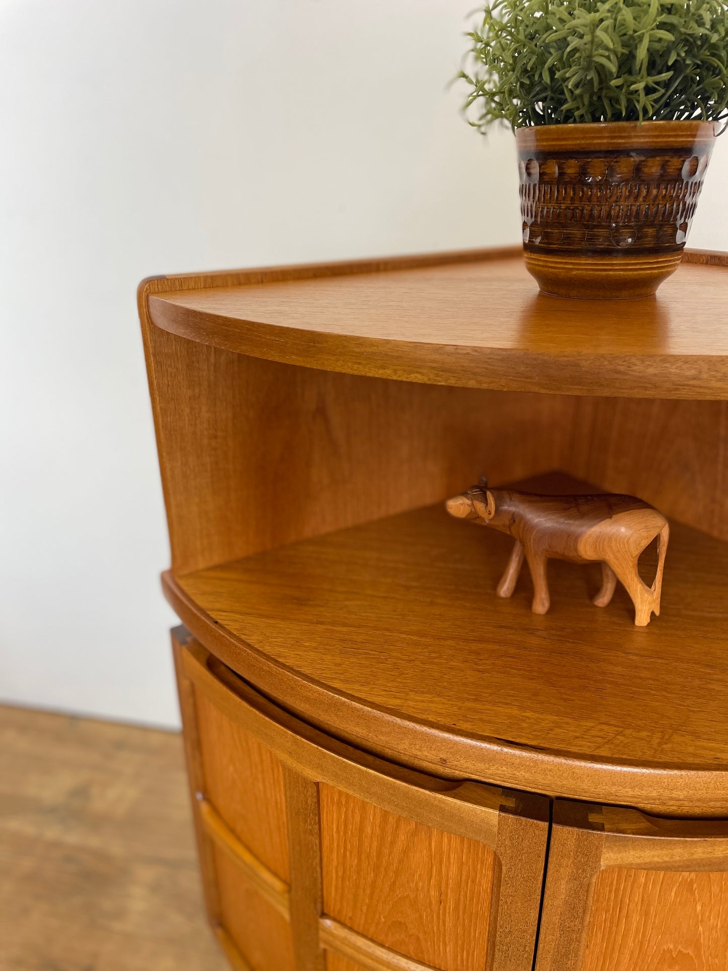 Mid-Century Nathan Teak Corner Cabinet – Vintage Storage Unit