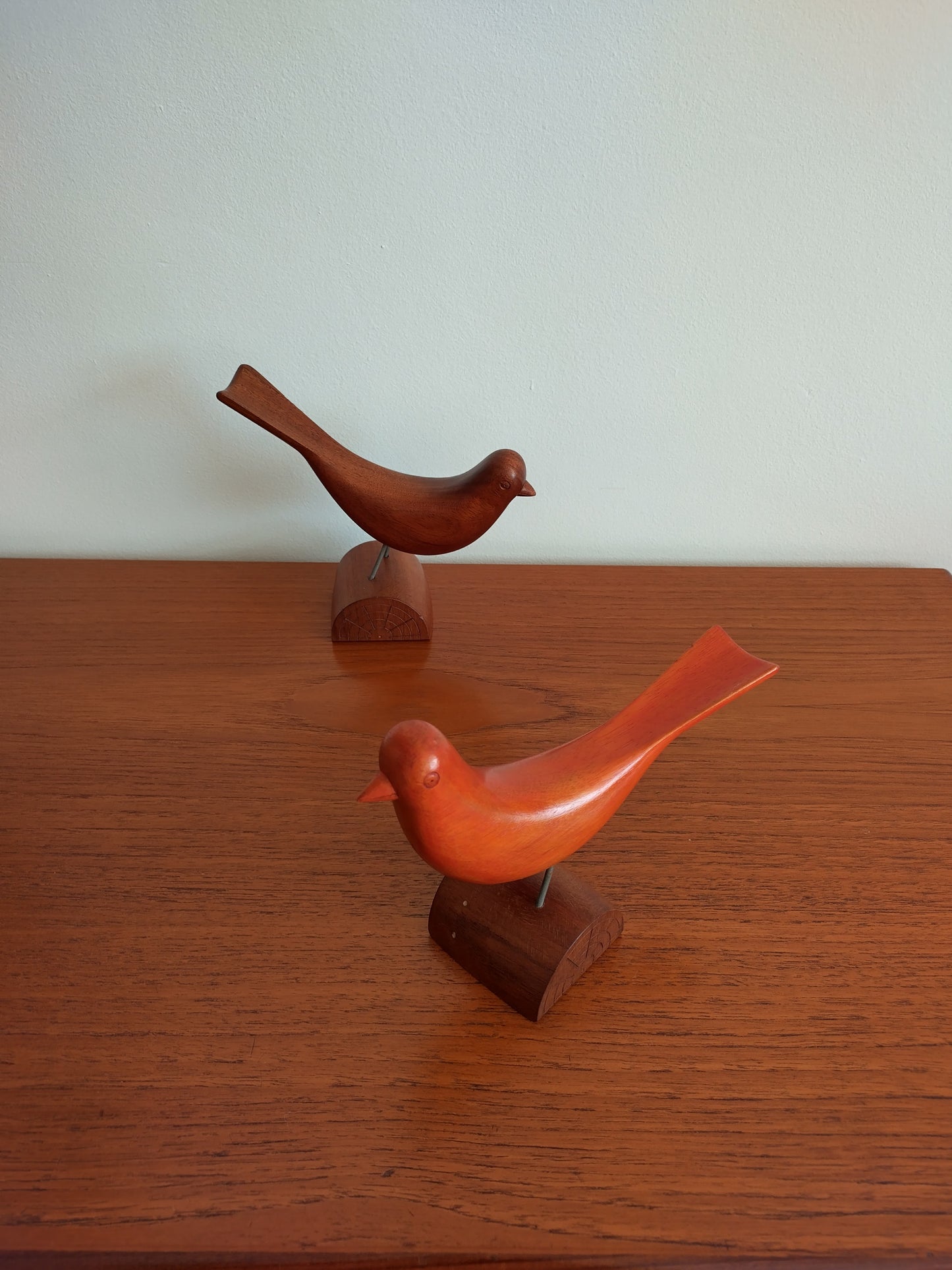 Pr Wooden Birds Danish Mid-Century Vintage Retro Scandi Figurine Ornament