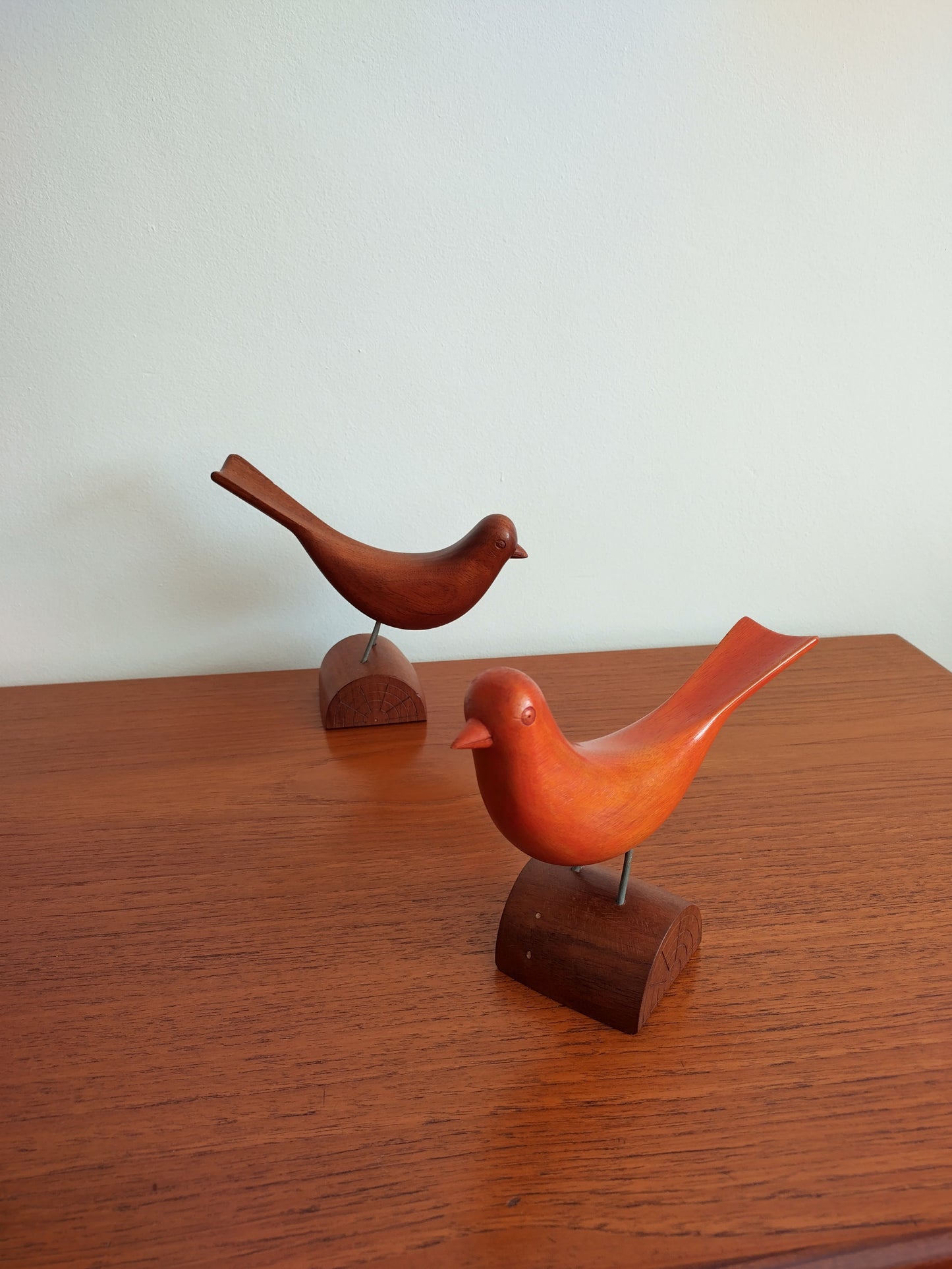 Pr Wooden Birds Danish Mid-Century Vintage Retro Scandi Figurine Ornament