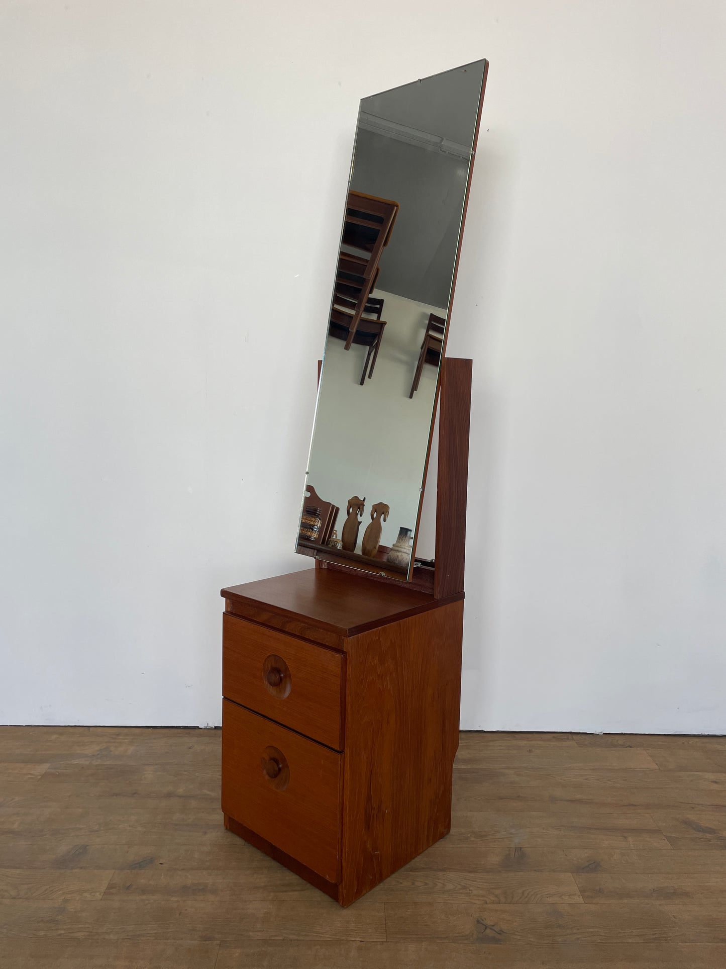 Vintage Meredew Cheval Mirror with Drawers – Mid-Century Modern Teak