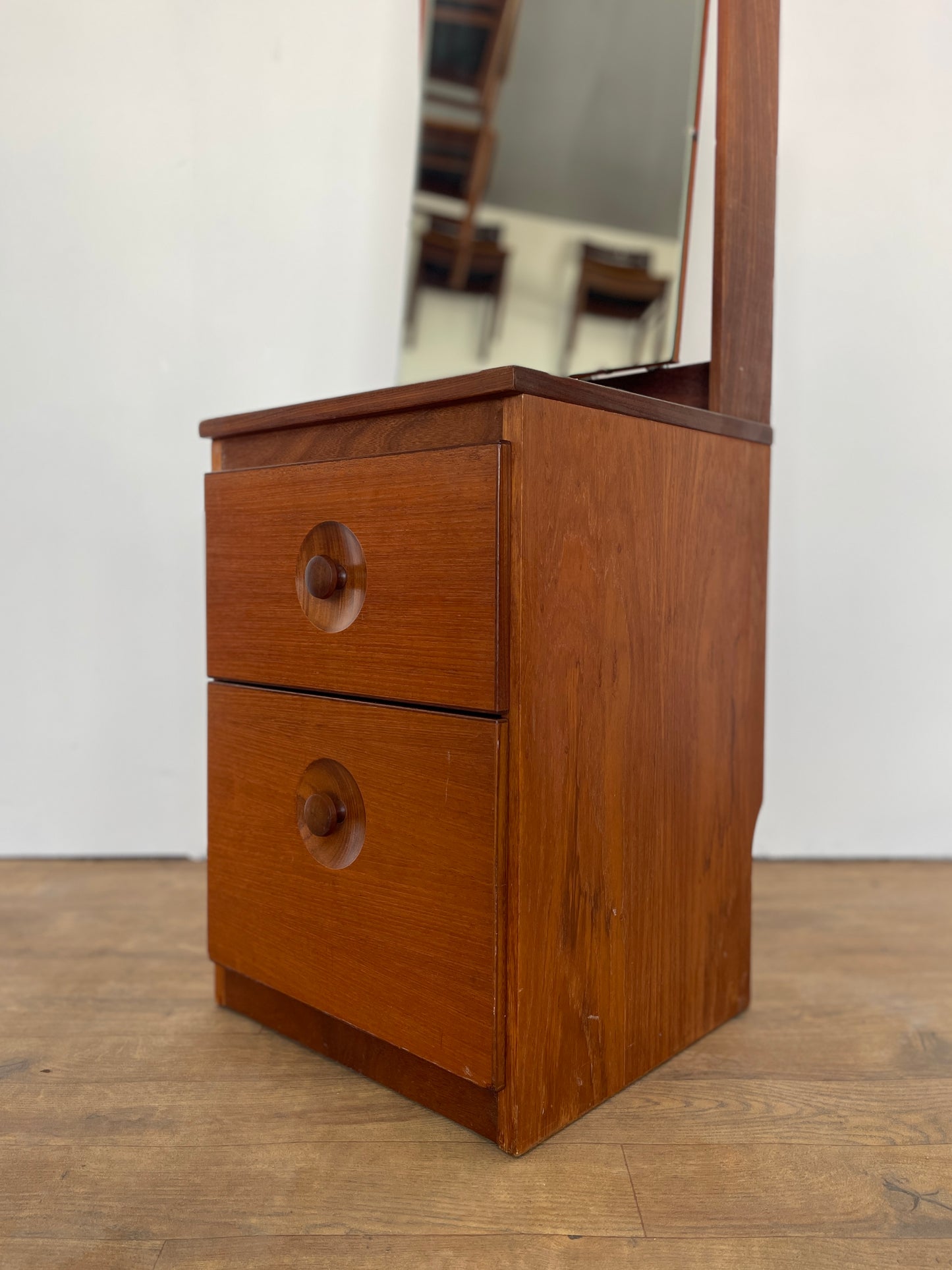 Vintage Meredew Cheval Mirror with Drawers – Mid-Century Modern Teak