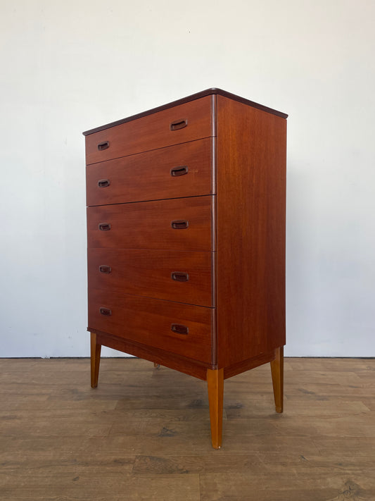 Mid-Century Austin Suite Teak Tallboy Chest of Drawers – 5 Drawer Vintage Storage