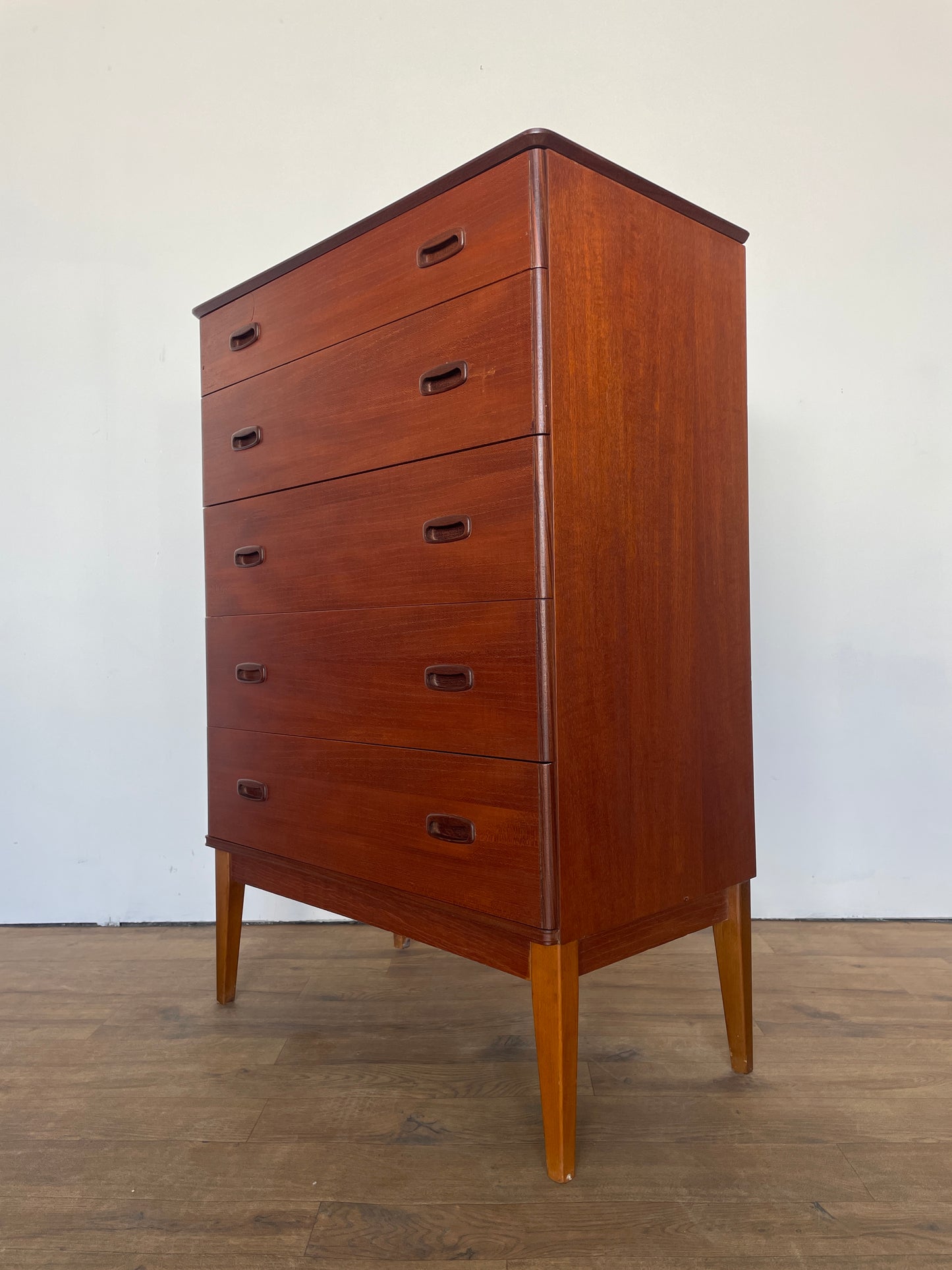 Mid-Century Austin Suite Teak Tallboy Chest of Drawers – 5 Drawer Vintage Storage