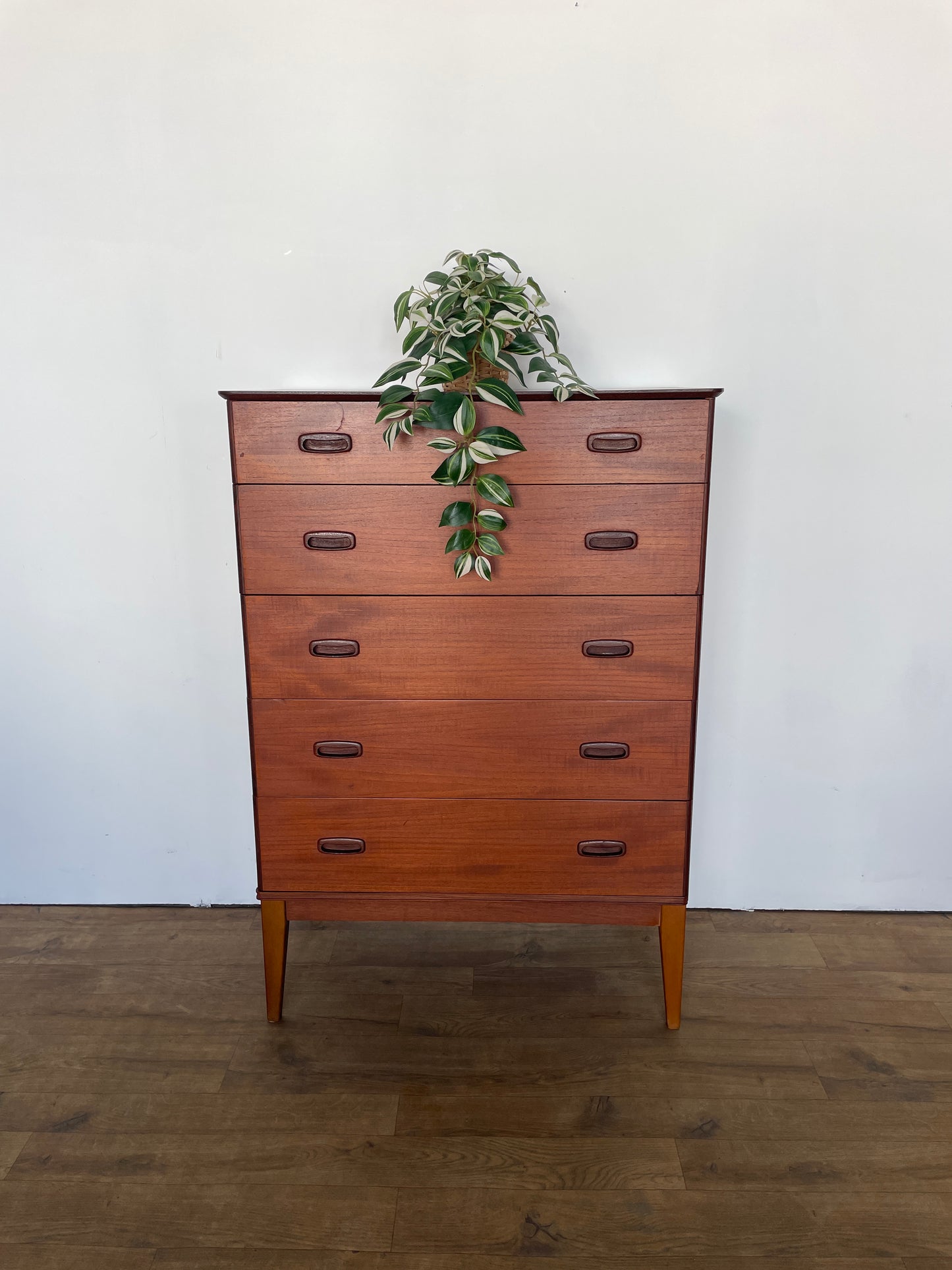 Mid-Century Austin Suite Teak Tallboy Chest of Drawers – 5 Drawer Vintage Storage