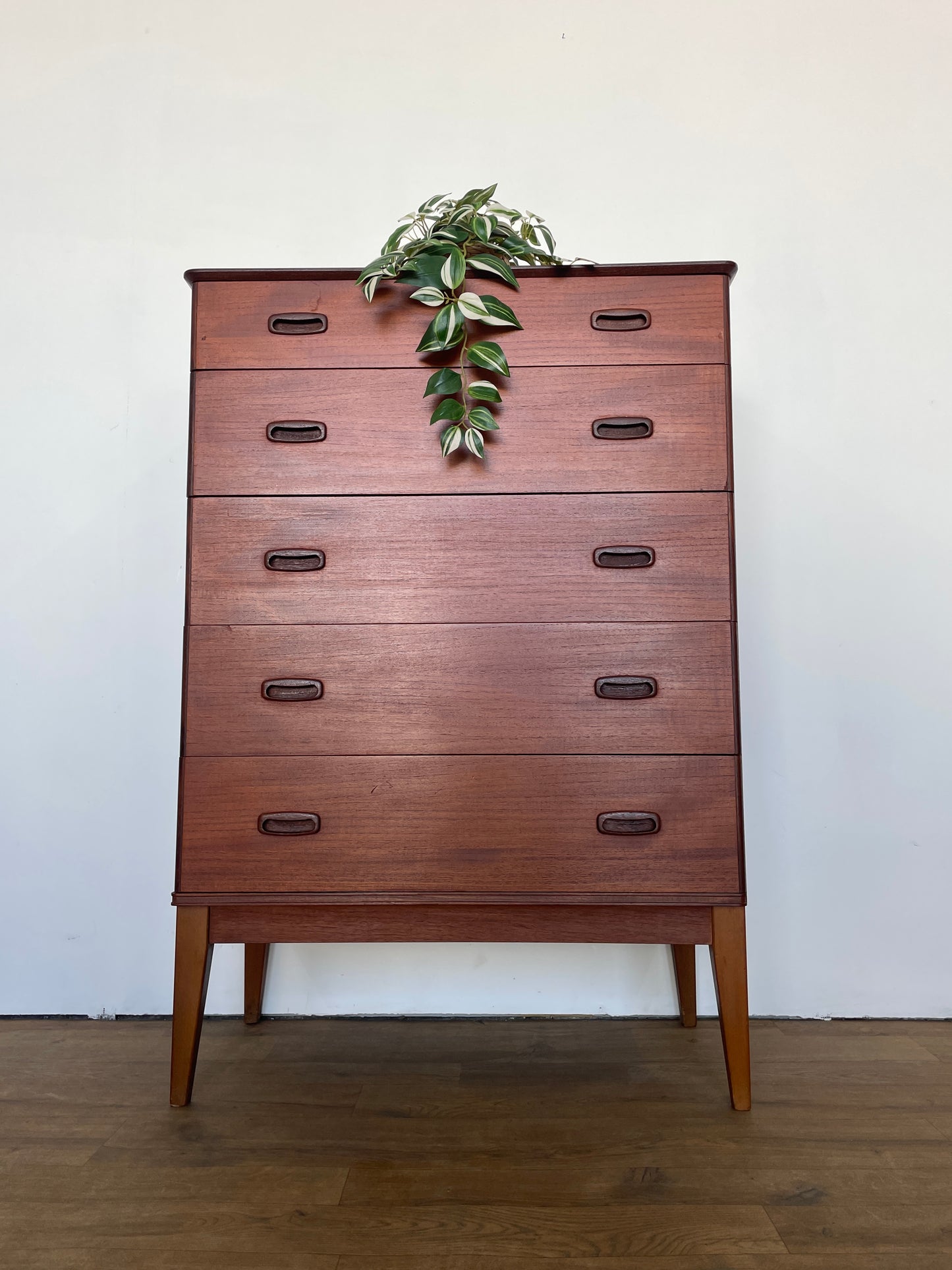 Mid-Century Austin Suite Teak Tallboy Chest of Drawers – 5 Drawer Vintage Storage