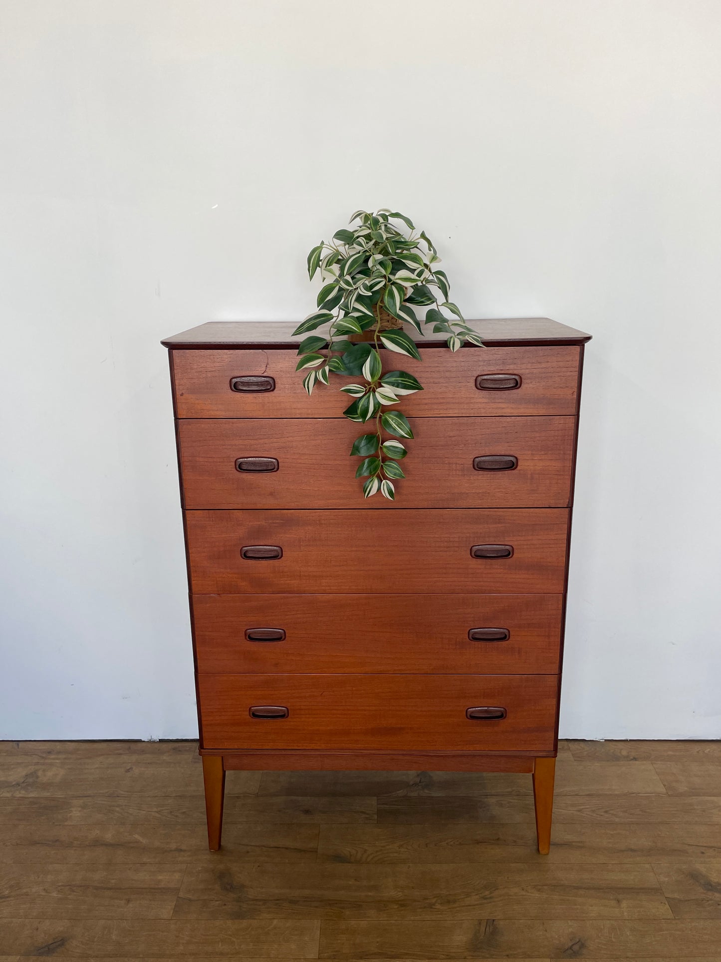 Mid-Century Austin Suite Teak Tallboy Chest of Drawers – 5 Drawer Vintage Storage