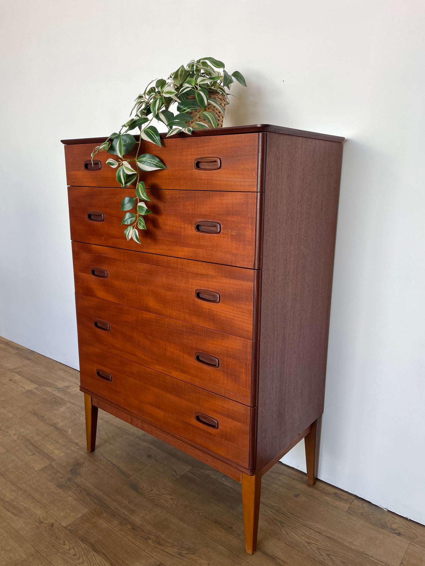 Mid-Century Austin Suite Teak Tallboy Chest of Drawers – 5 Drawer Vintage Storage