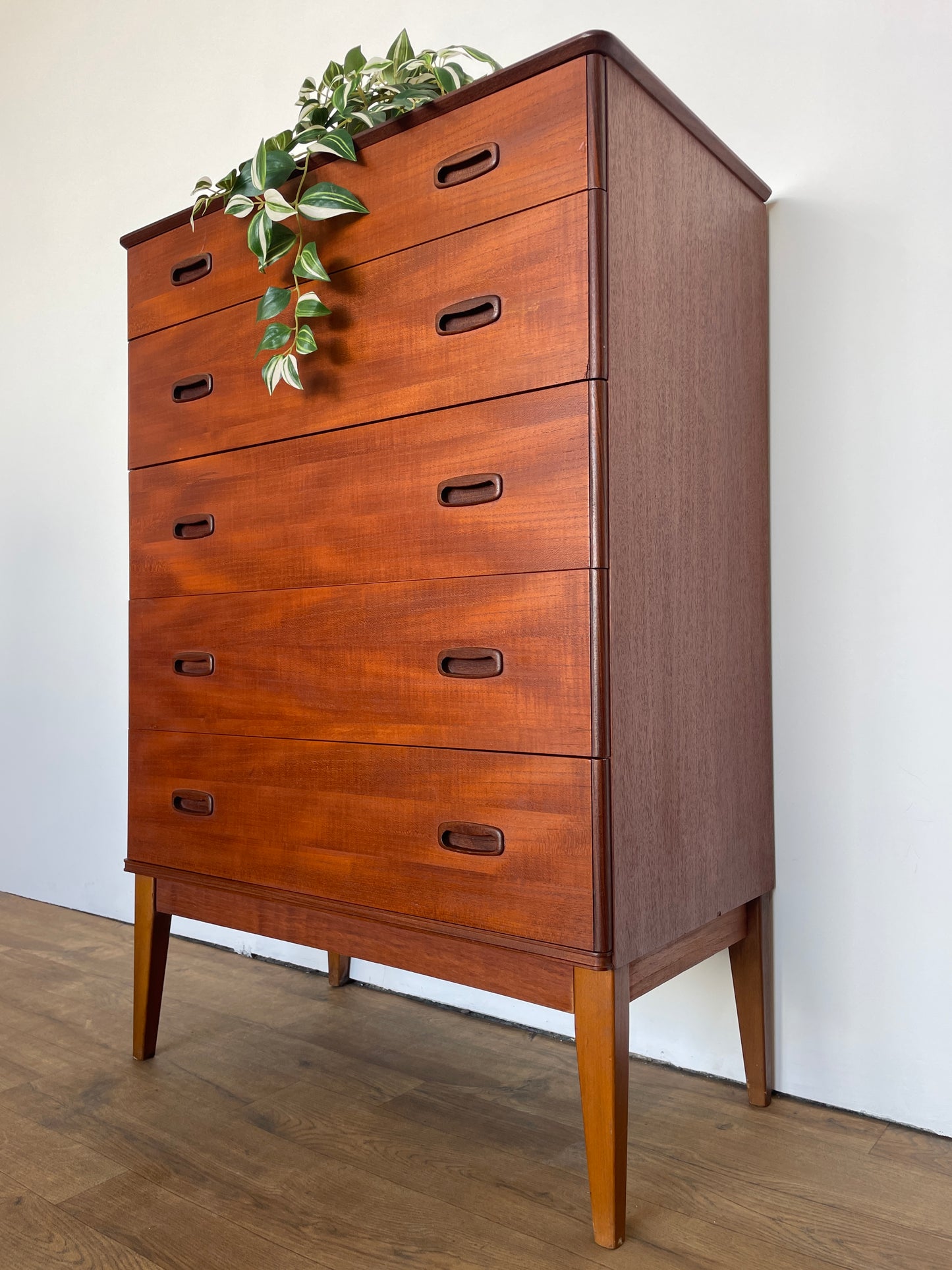 Mid-Century Austin Suite Teak Tallboy Chest of Drawers – 5 Drawer Vintage Storage