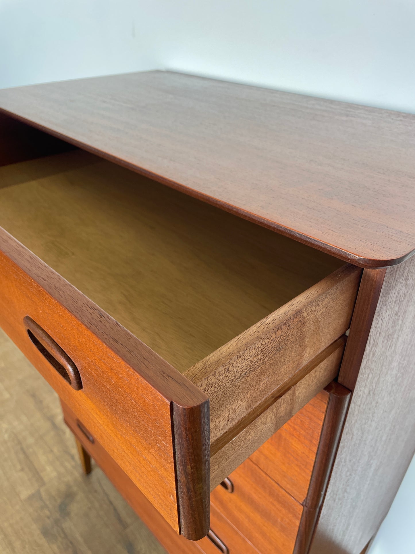 Mid-Century Austin Suite Teak Tallboy Chest of Drawers – 5 Drawer Vintage Storage