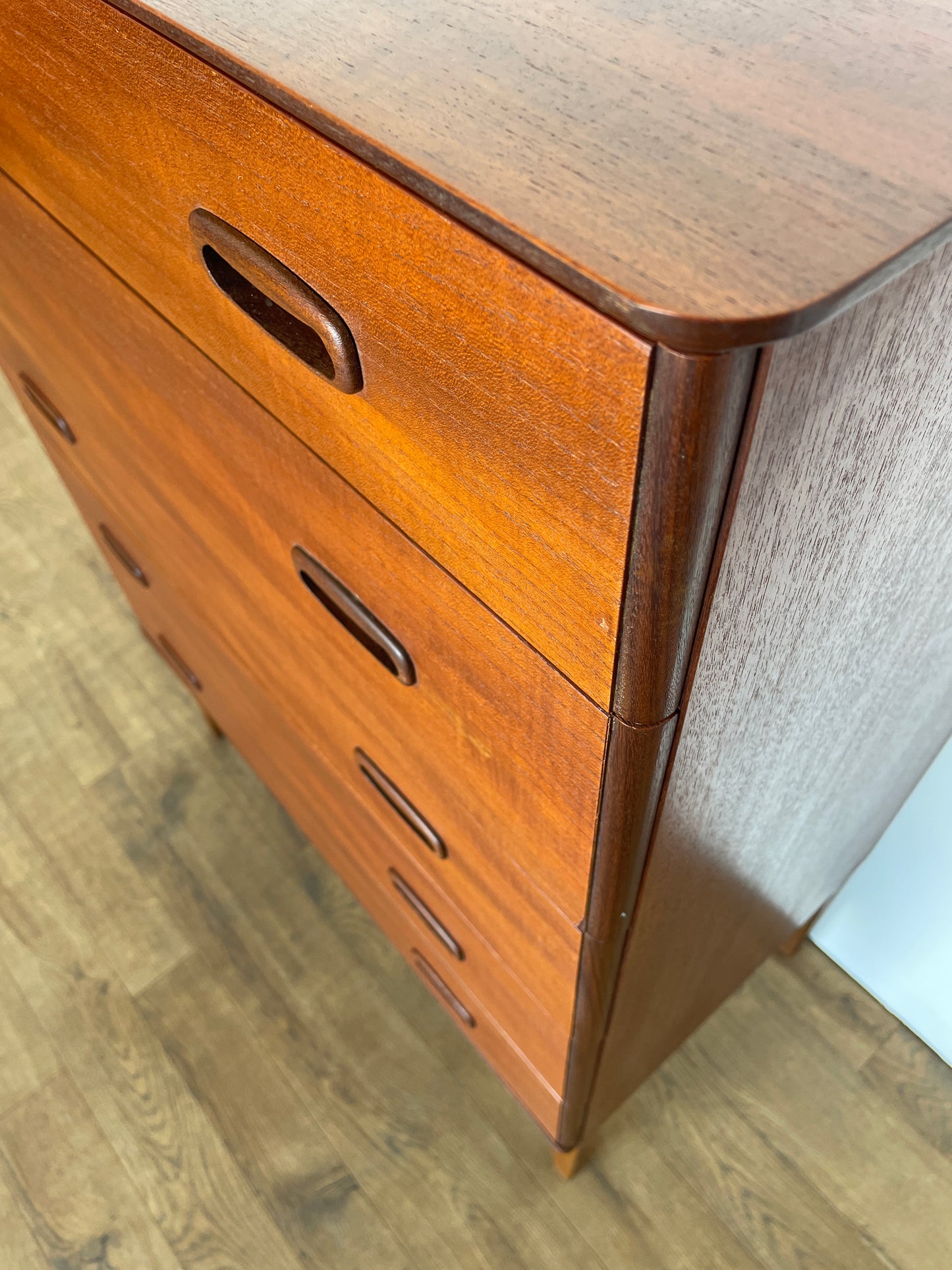 Mid-Century Austin Suite Teak Tallboy Chest of Drawers – 5 Drawer Vintage Storage
