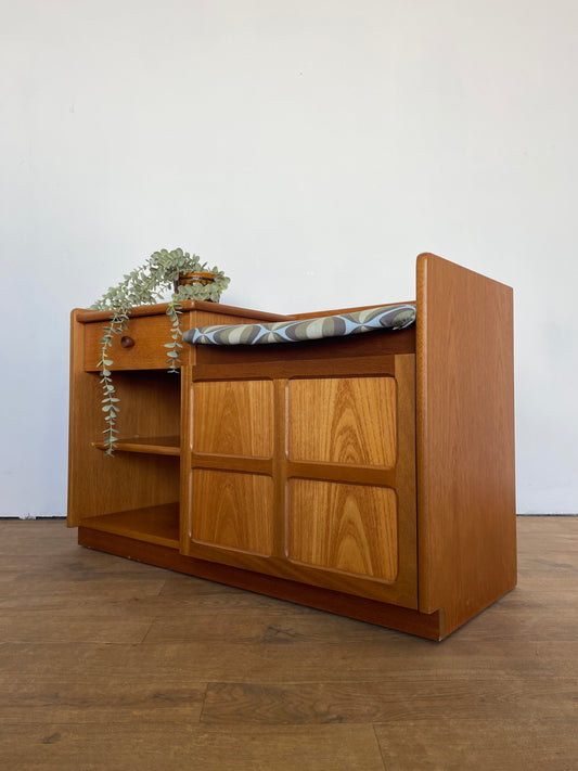 Nathan Mid-Century Teak Telephone Seat with Storage & Retro Cushion