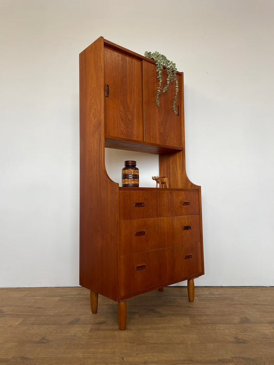 Mid-Century Danish Teak Bookcase Cabinet with Drawers