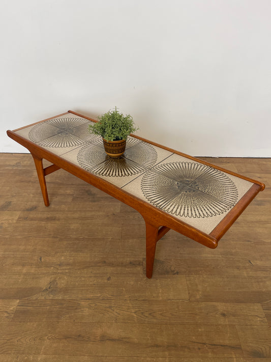 Mid-Century Teak G Plan Coffee Table with Sunburst Tiled Top