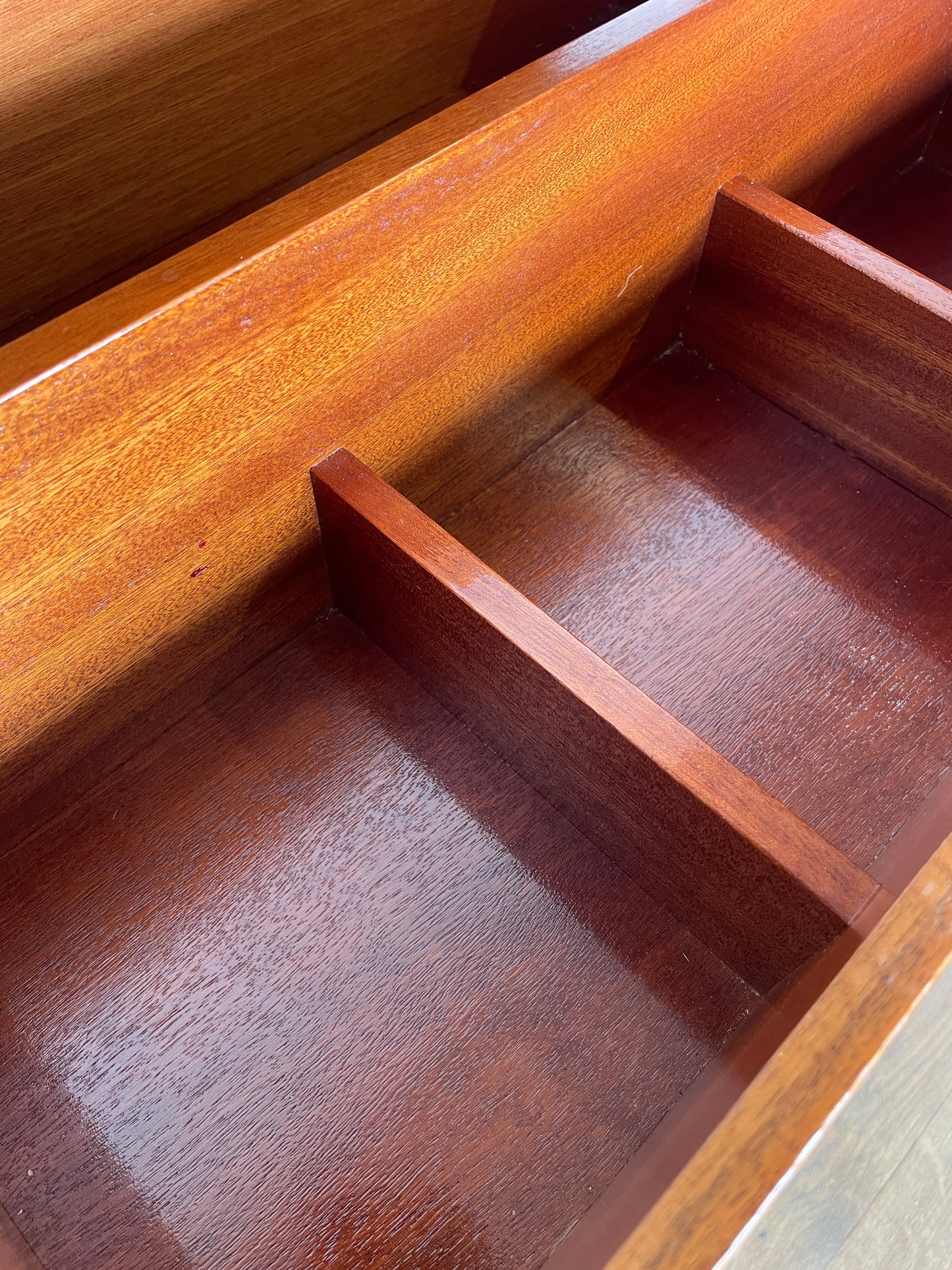 Mid-Century German Wooden Sewing & Craft Box on Wheels