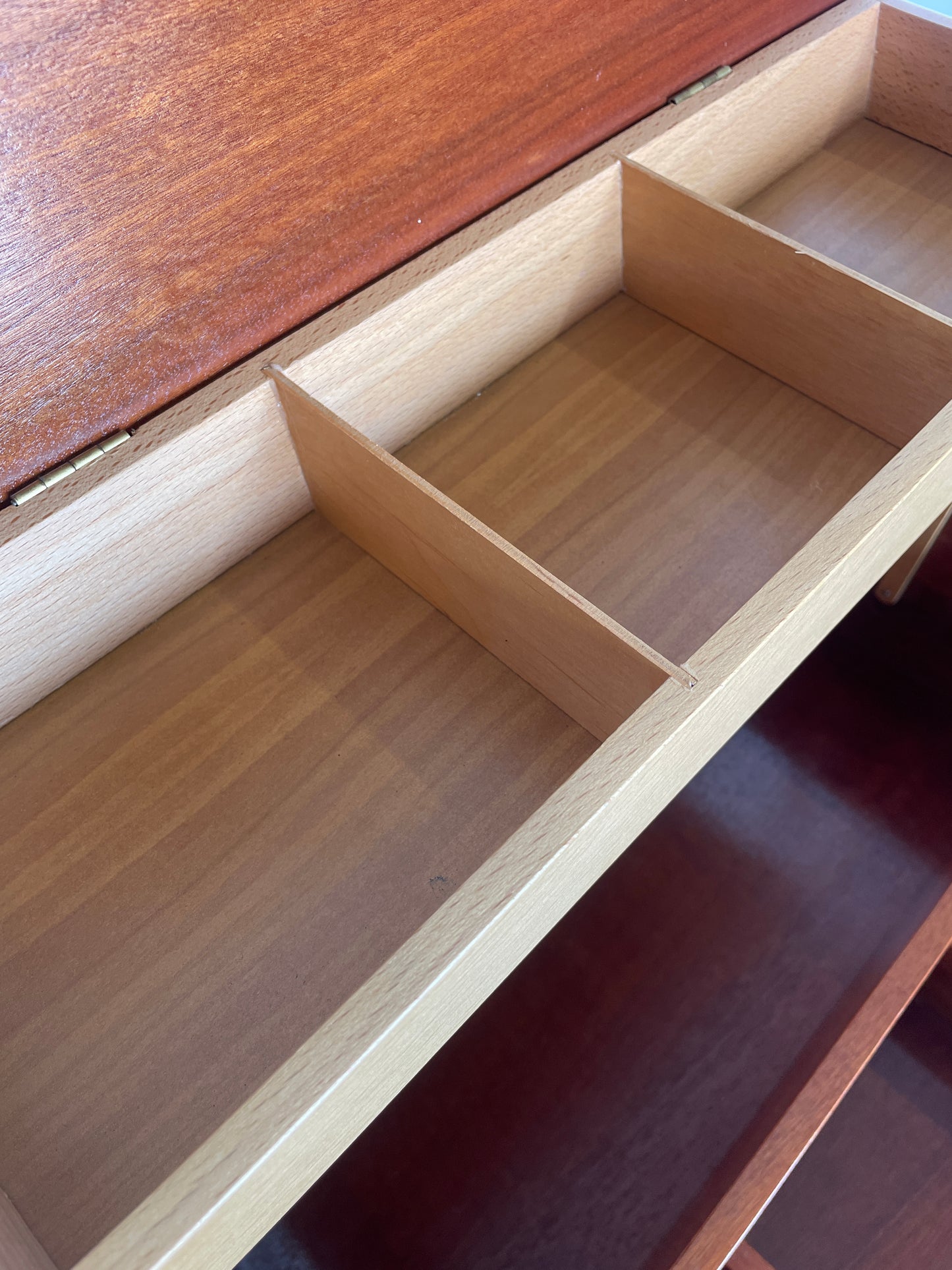 Mid-Century German Wooden Sewing & Craft Box on Wheels