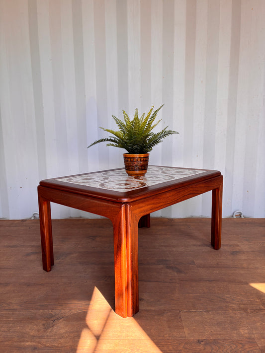 G Plan Mid-Century Teak Tiled Top Coffee Table | Vintage Danish Style Ceramic Tile Coffee Table | 71cm