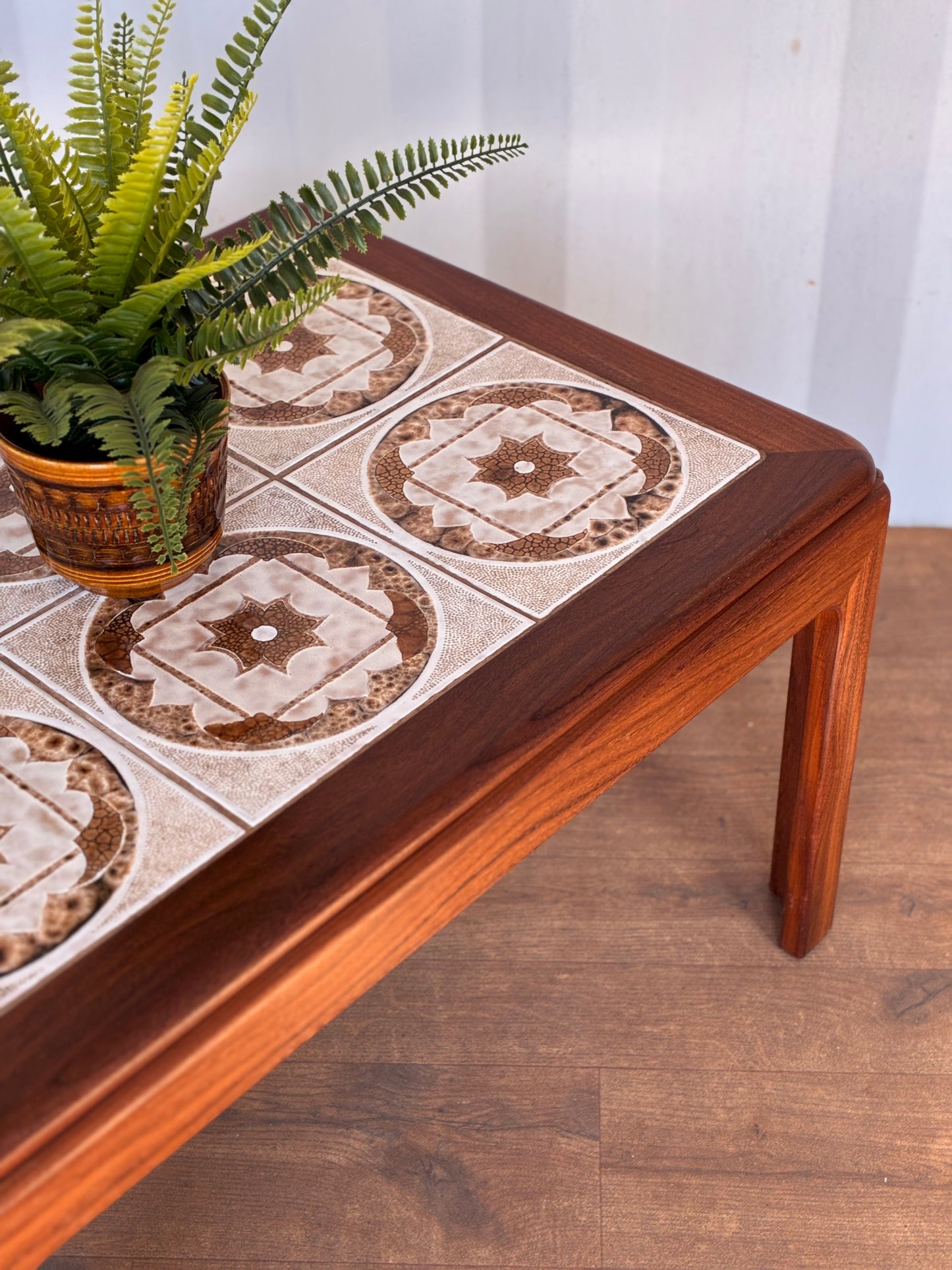 G Plan Mid-Century Teak Tiled Top Coffee Table | Vintage Danish Style Ceramic Tile Coffee Table | 71cm