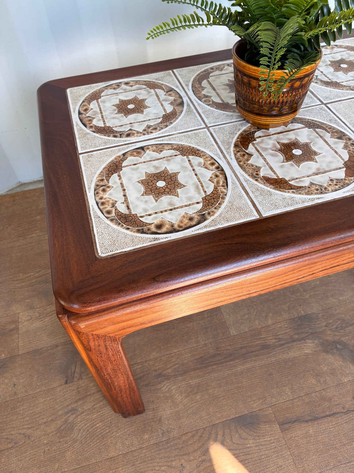 G Plan Mid-Century Teak Tiled Top Coffee Table | Vintage Danish Style Ceramic Tile Coffee Table | 71cm