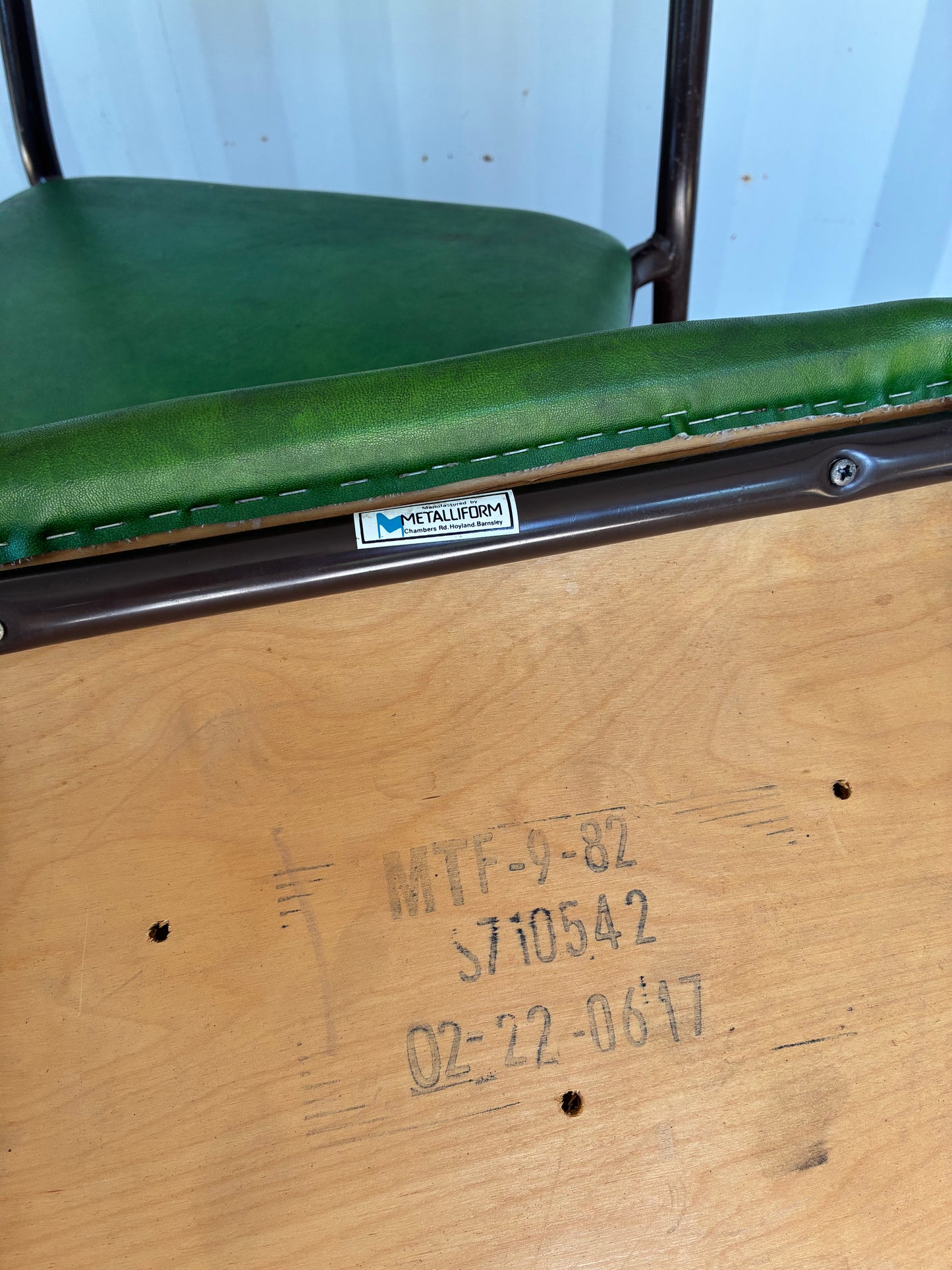 Pair of Vintage Green Metal & Vinyl Chairs | Mid-Century Modern Chairs | Industrial Retro Seating by Remploy