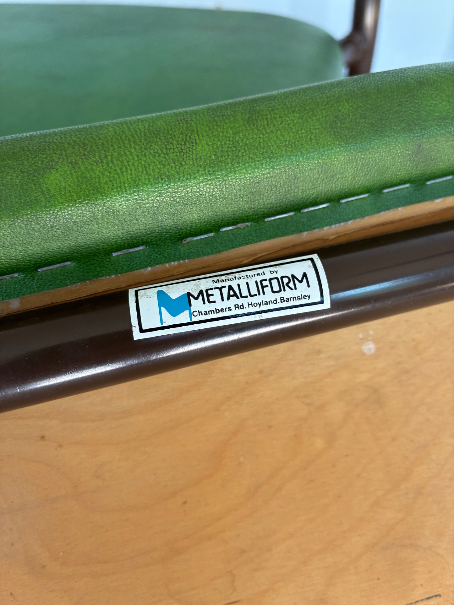 Pair of Vintage Green Metal & Vinyl Chairs | Mid-Century Modern Chairs | Industrial Retro Seating by Remploy