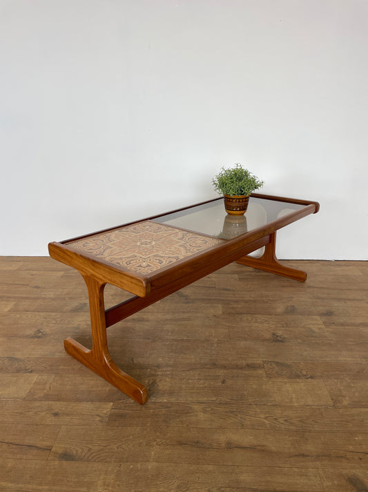 Mid-Century Teak G Plan Coffee Table with Tiled Top & Smoked Glass