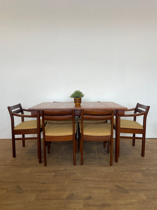 White & Newton Teak Extendable Dining Table & 6 Chairs – Mid-Century