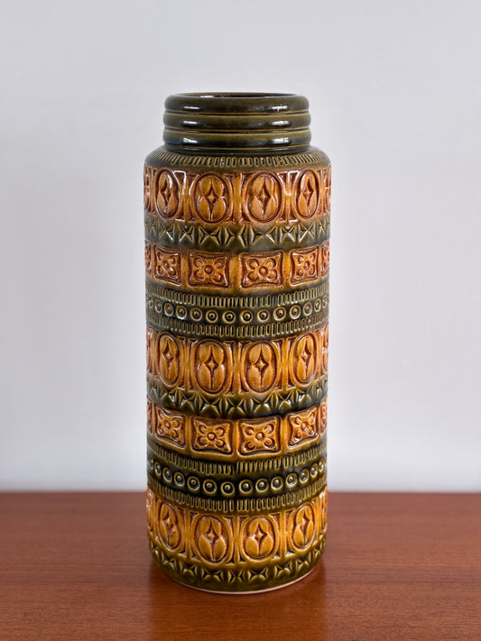 Vintage Scheurich West German Pottery Vase – Mid-Century Fat Lava Ceramic Floor Vase – Green & Brown Retro 1970s Decor – 41cm