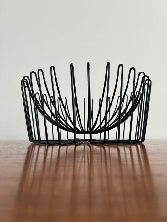 Vintage IKEA Black Wire Fruit Bowl | Sculptural Mid-Century Modern Style Metal Centrepiece Bowl