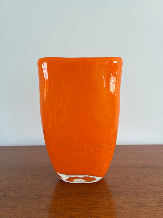 Vintage Orange Art Glass Vase | Mid-Century | Retro 1960s/70s Style Decorative Glassware