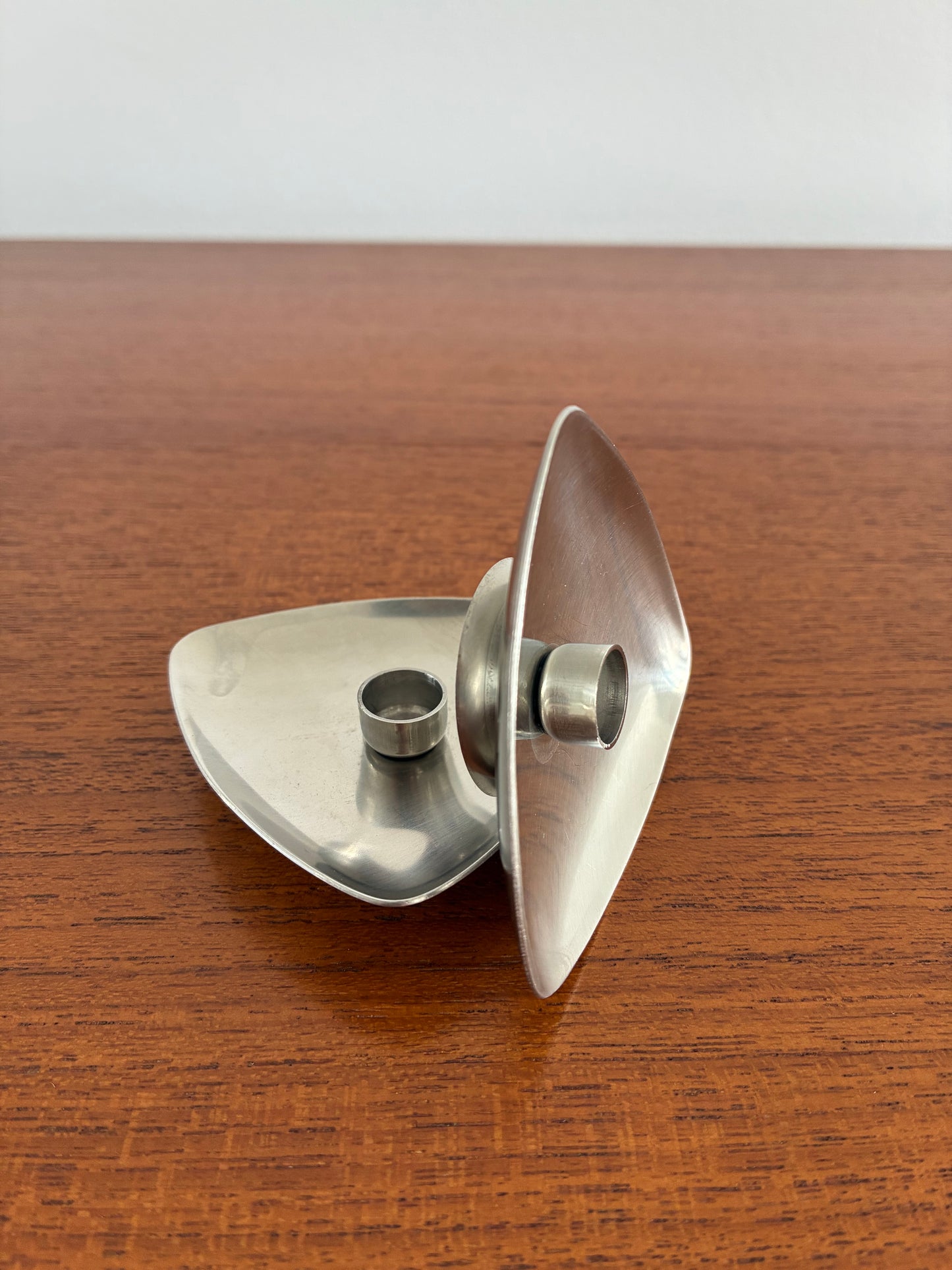 Pair of Vintage Lundtofte Danish Stainless Steel Candle Holders | Mid-Century Modern Scandinavian Design