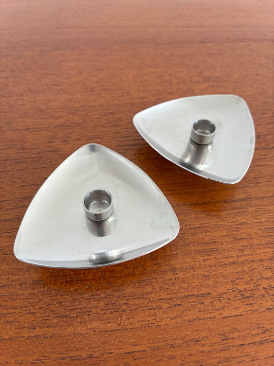 Pair of Vintage Lundtofte Danish Stainless Steel Candle Holders | Mid-Century Modern Scandinavian Design