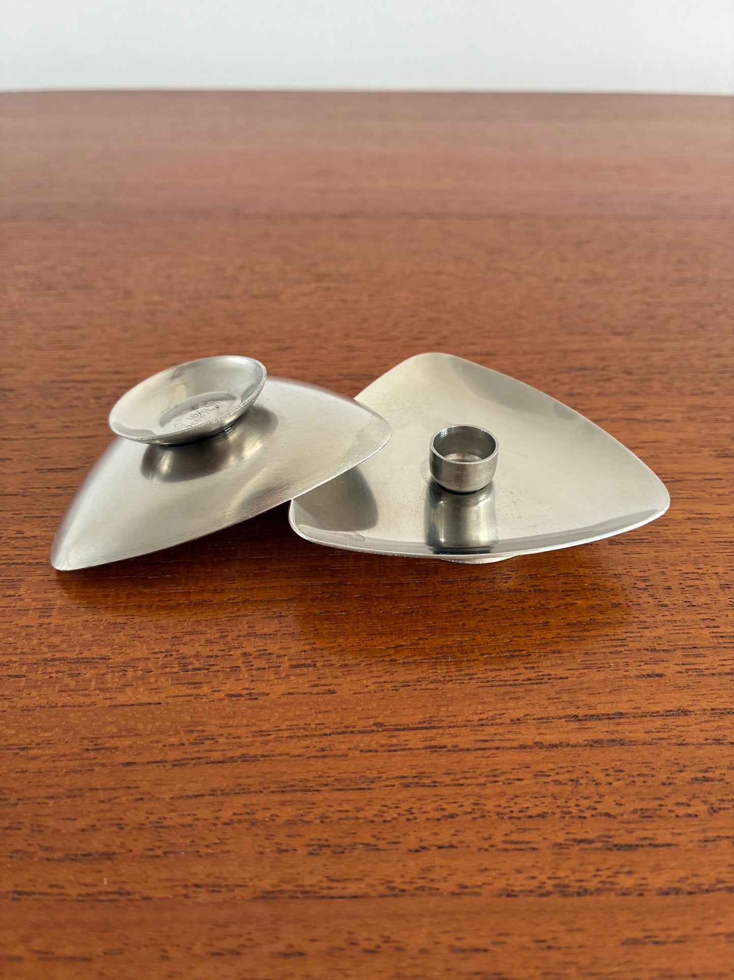 Pair of Vintage Lundtofte Danish Stainless Steel Candle Holders | Mid-Century Modern Scandinavian Design